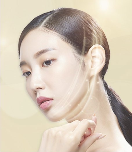 머리를 뒤로 넘긴 여성이 손끝으로 턱선을 만지고 있는 보톡스 시술 이미지