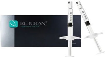 リジュラン（REJURAN）製品パッケージ箱とプレフィルドシリンジ2本の製品カット